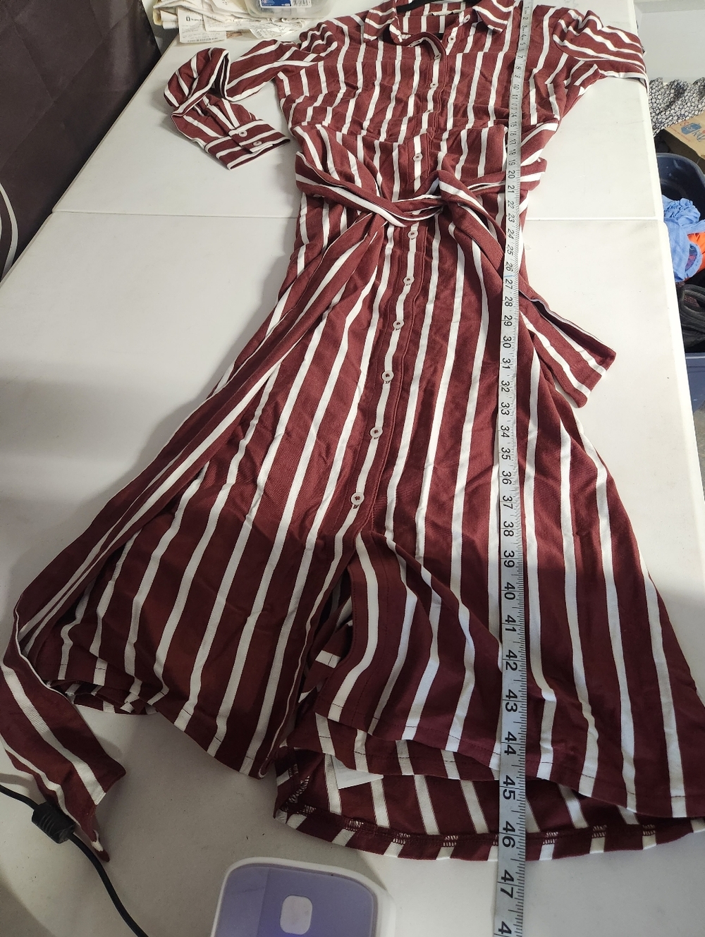 Boden Striped Tencel Modal Shirt Dress Burgundy Red White Long Sleeve US 8R - Picture 6 of 6